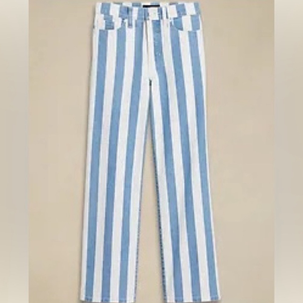 Banana Republic High-Rise Mom Retro Style Wide Leg Crop Striped Jeans 32Long
